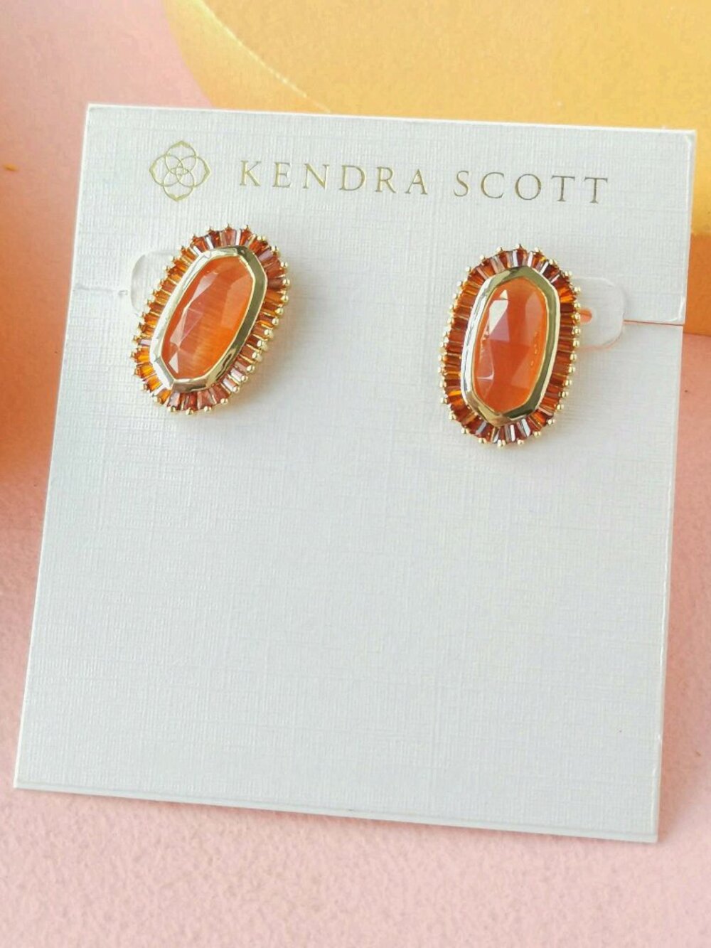 Kendra Scott Orange Faceted Gold-Edge Stud Earrings